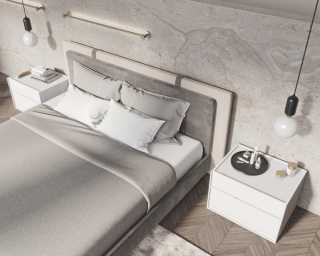 Abigail Bed -Milan Grey featuring Hunter Collection - White Glossy Lacquer and Angelo Bench is Black Velvet Abigail Bed -Milan Grey featuring Hunter Collection - White Glossy Lacquer and Angelo Bench is Black Velvet