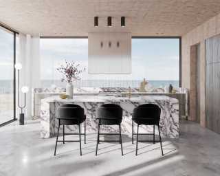 Uma Floor Lamp -Black featuring Angelo Counter Stools in black Uma Floor Lamp -Black featuring Angelo Counter Stools in black