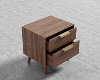 Asher Double Drawer Nightstand-Brushed Brass-Walnut Asher Double Drawer Nightstand-Brushed Brass-Walnut