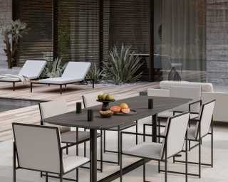 Elaine Outdoor Dining Table featuring Parson Outdoor chairs in palisades Elaine Outdoor Dining Table featuring Parson Outdoor chairs in palisades